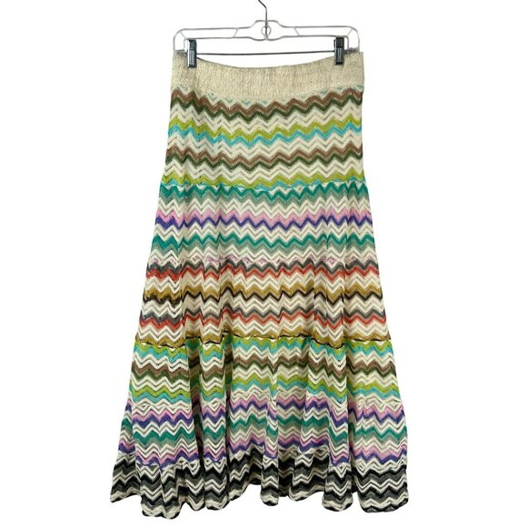 Lapis Crochet Chevon Stripe Skirt Women XL White Rainbow A Line Maxi Long Boho - Picture 1 of 5
